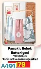 PAMUKLU BEBEK BATTANİYESİ 90X120 CM PAMUKLU BEBEK BATTANİYESİ 90X120 CM